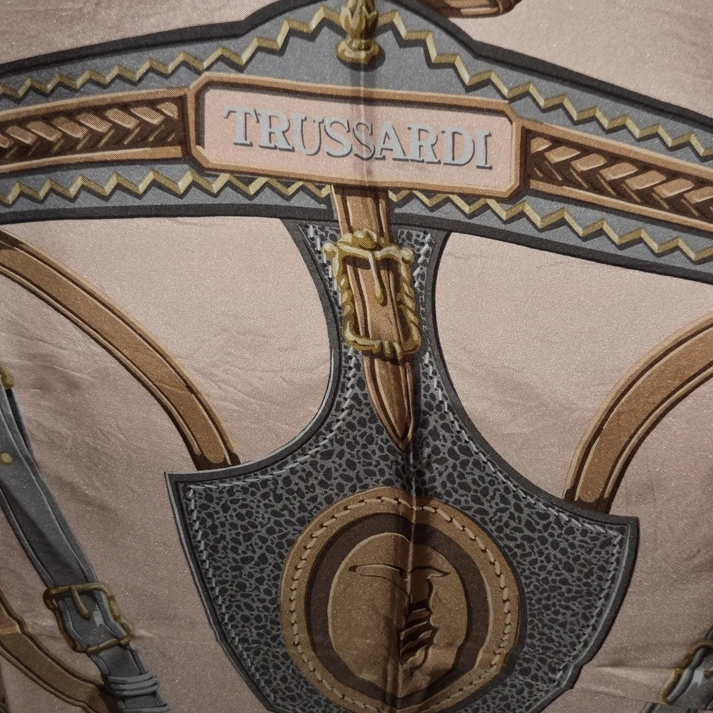 Trussardi Peach and Gold‎ Equestrian Silk Scarf 31×30